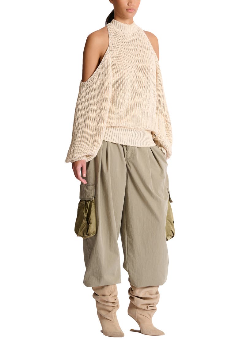 Cotton knit open-shoulder jumper, Main, color, beige