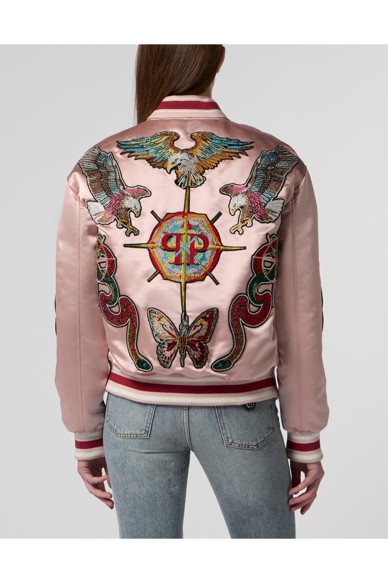 Oversized Bomber Patches Strass Women, Alternate, color, rose/pink