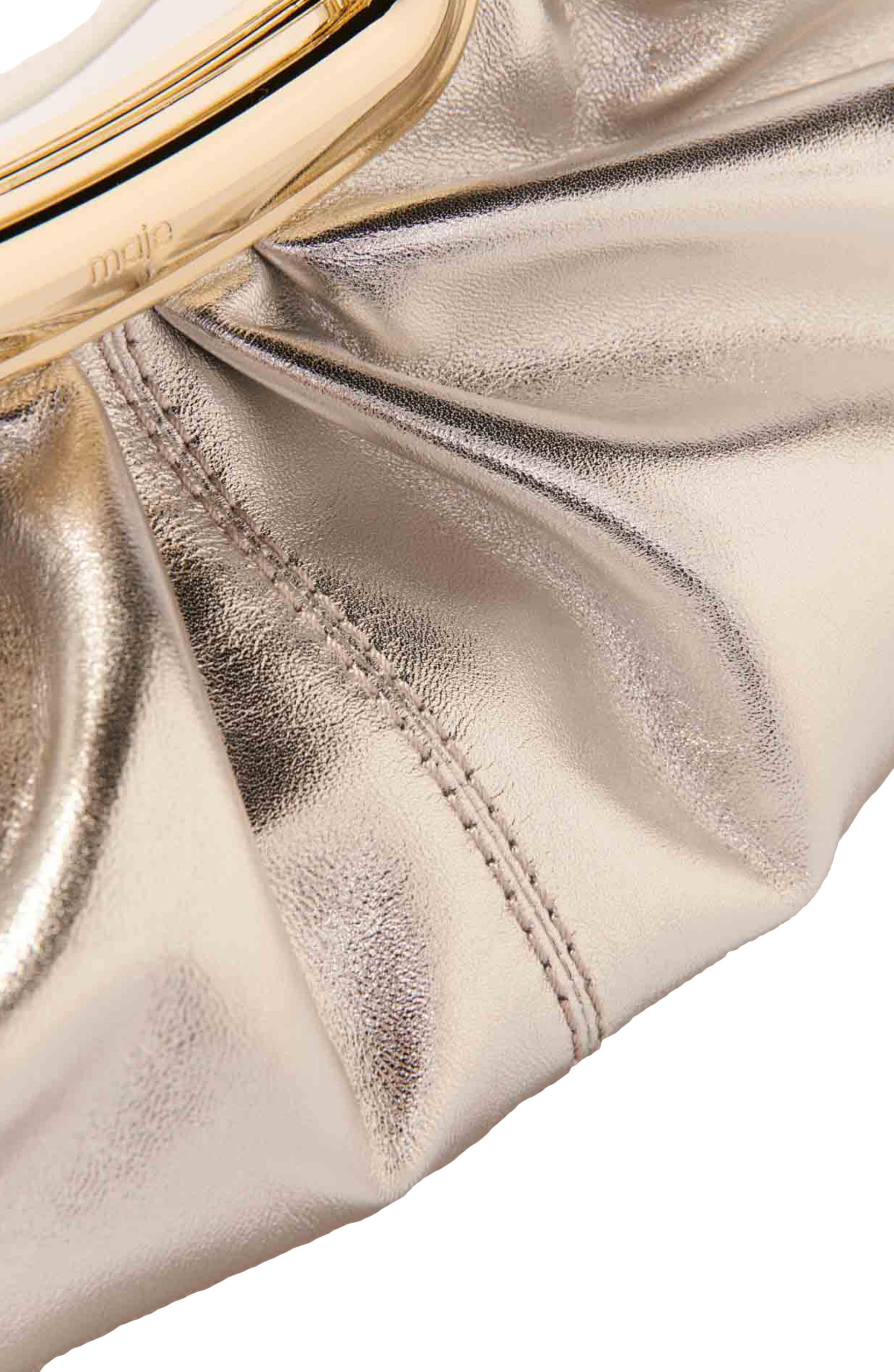 maje Leather metal handle clutch, Alternate, color, 