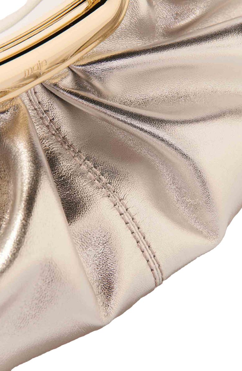 maje Leather metal handle clutch, Alternate, color,