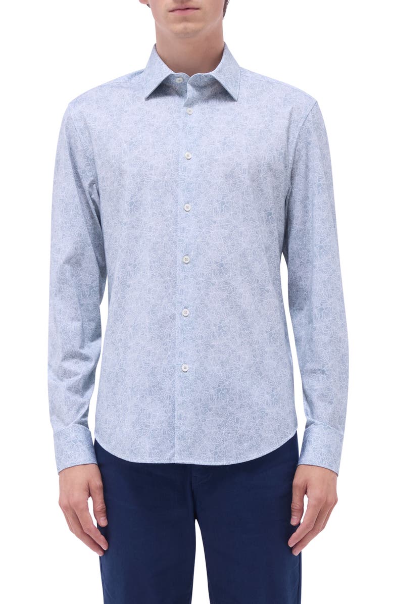 Bugatchi James OoohCotton<sup>®</sup> Leaf Print Button-Up Shirt, Main, color, Mint