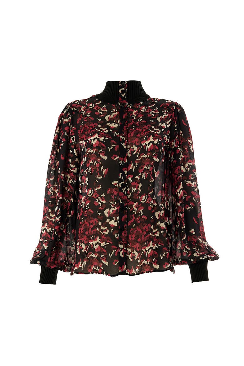 Johanna High Neck Blouse, Alternate, color, Black and Red