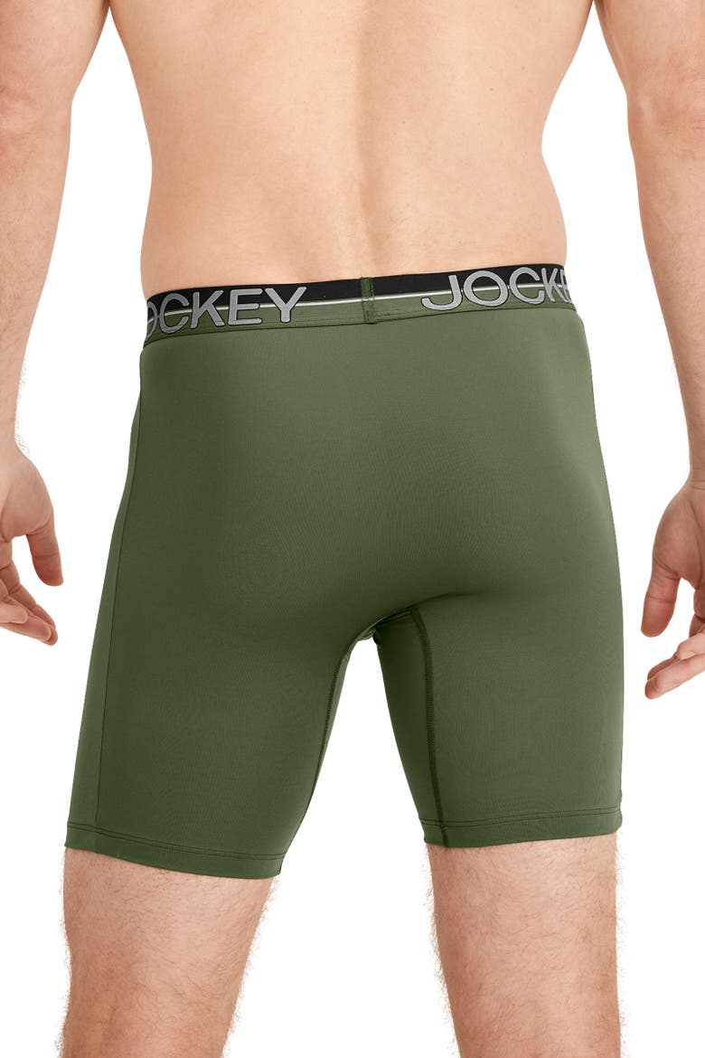Mens Infinite Cool Microfiber Stretch 8" Long Leg Boxer Brief - 3 Pack, Alternate, color, Military Green/Battleship Grey