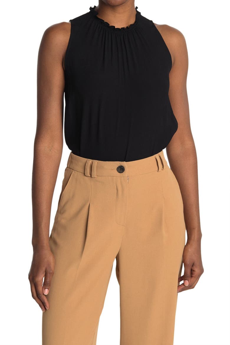 Sleeveless Ruched Mock Neck Top, Main, color, BLACK