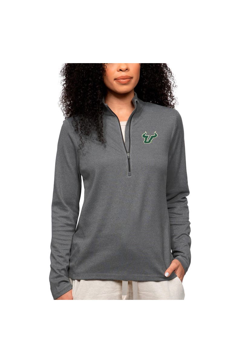 ANTIGUA Women's Antigua Heather Charcoal South Florida Bulls Epic Quarter-Zip Pullover Top, Main, color, 