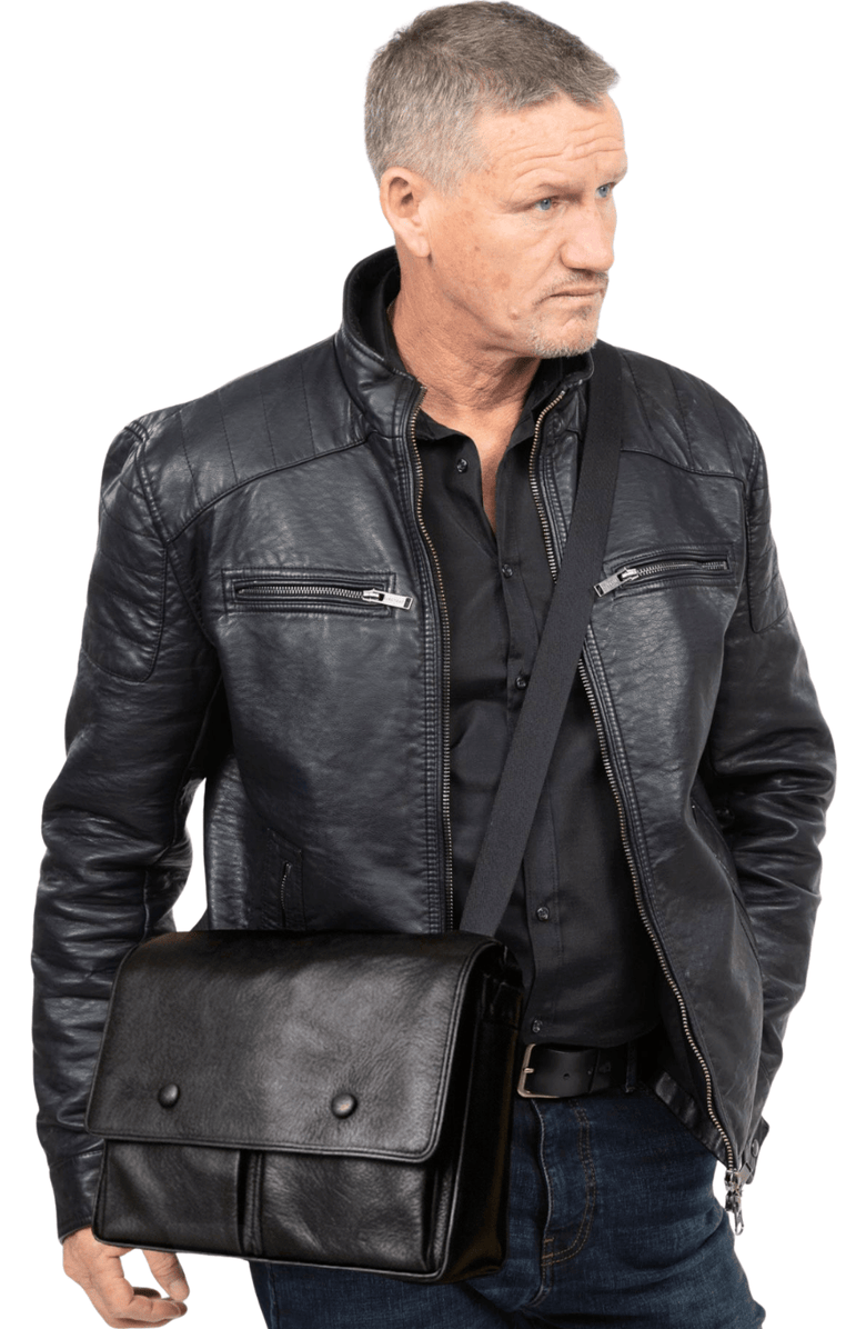 Deux Mains Leather Messenger Bag, Alternate, color, Black