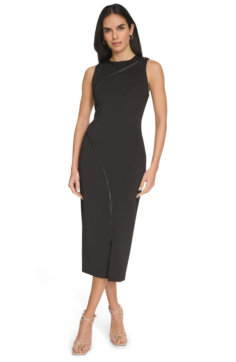 Calvin Klein Zipper Trim Sleeveless Midi Sheath Dress, Alternate, color,