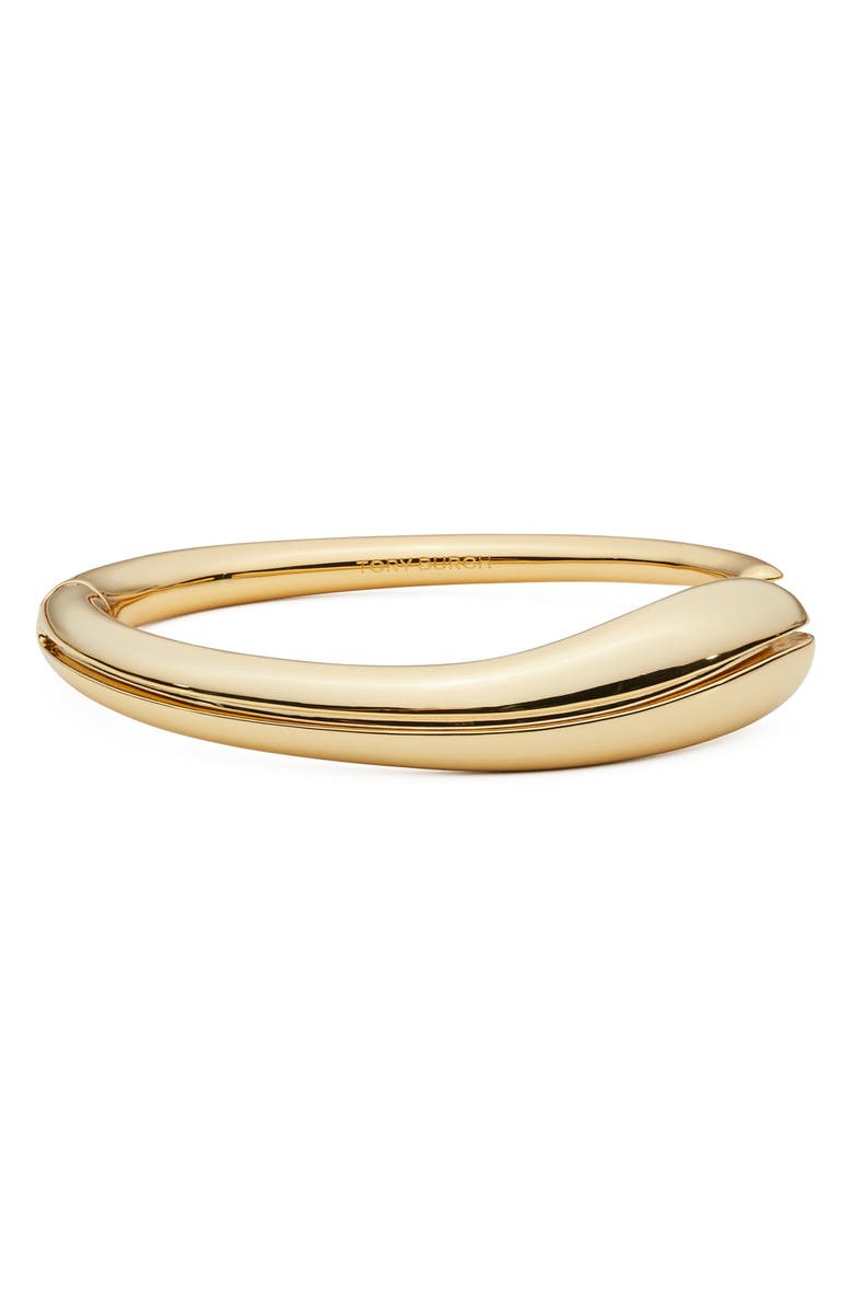 Tory Burch Pierced Thin Cuff, Main, color, Light Brass