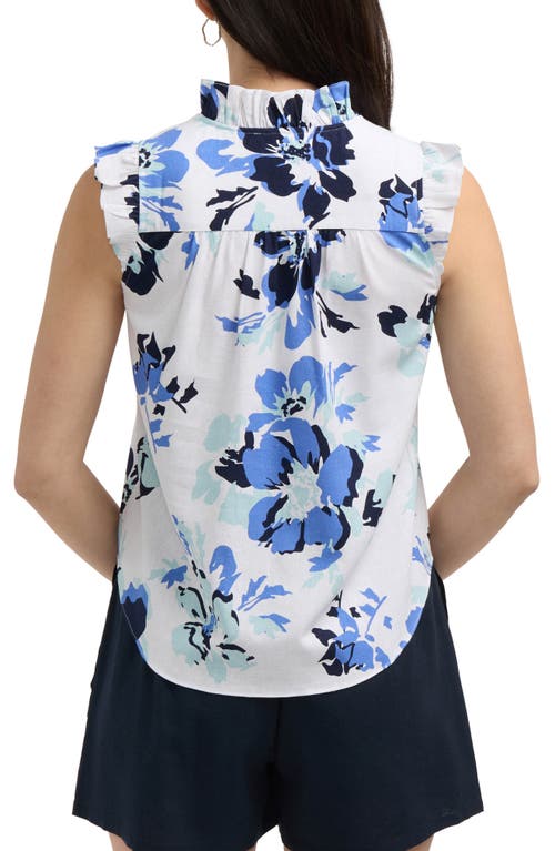 Ellen Tracy Ruffle Linen Blend Shirt In Azure Bouquet