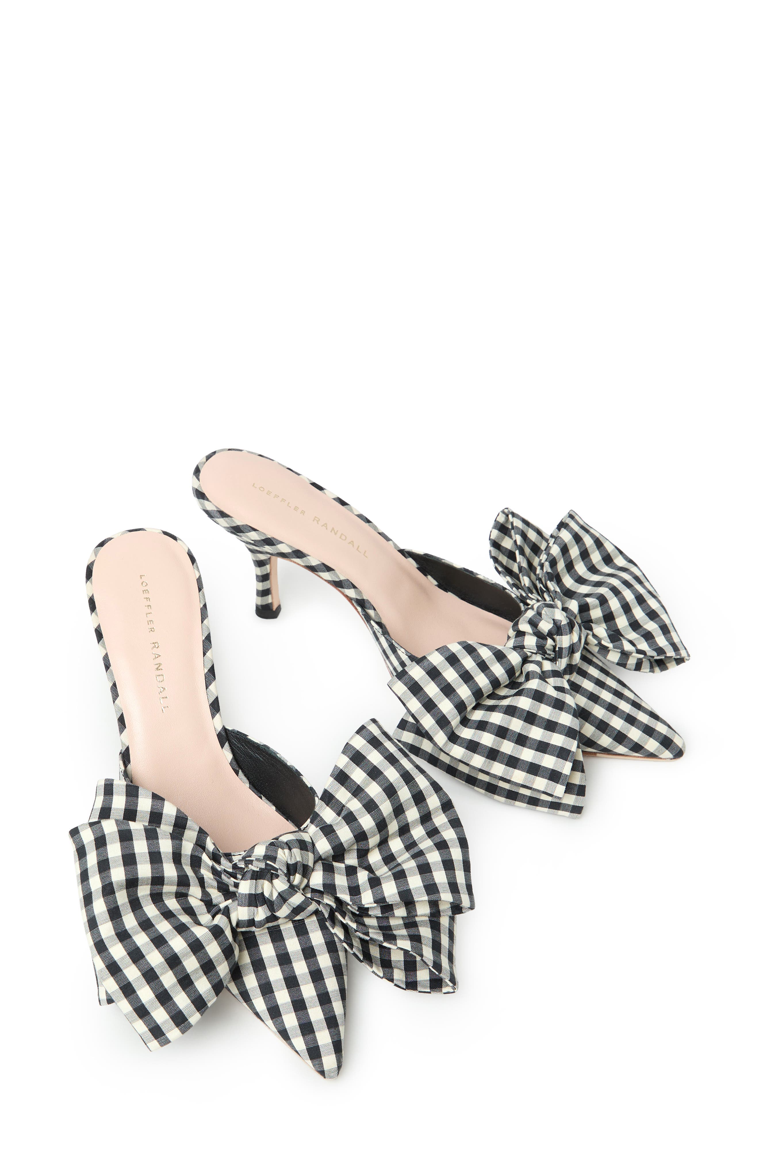 Loeffler Randall Margot Bow Silk Mule, Alternate, color, Black/ White Gingham