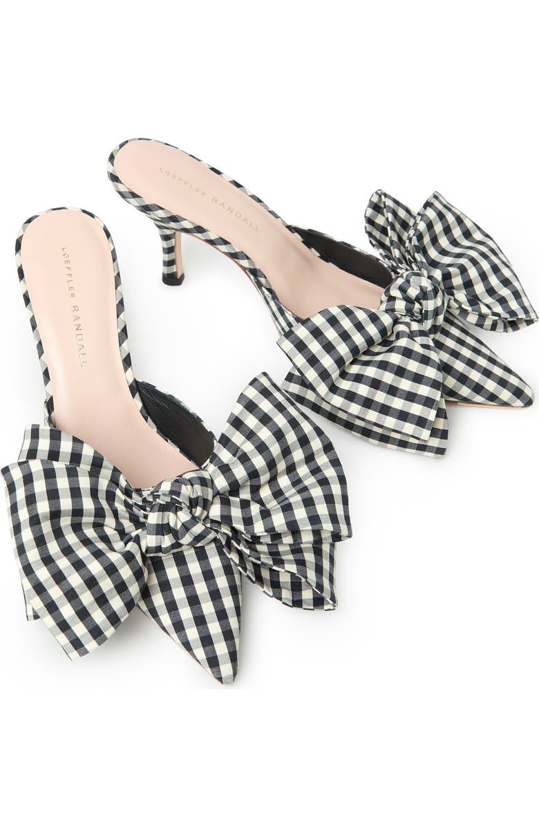 Loeffler Randall Margot Bow Silk Mule, Alternate, color, Black/ White Gingham