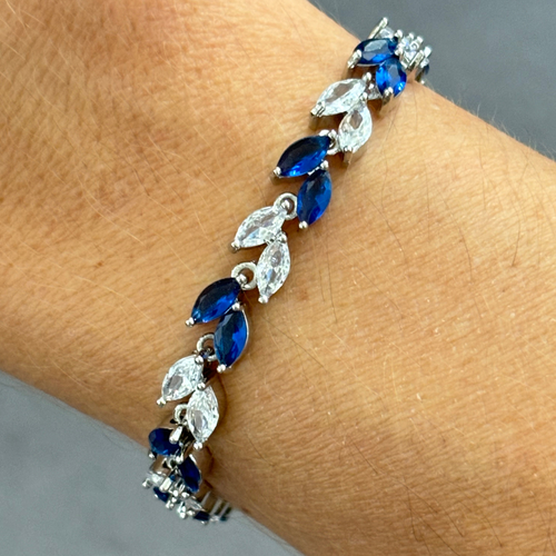 Hollywood Sensation Marquise Cubic Zirconia Tennis Bracelets With Blue Sapphire And White Diamond Cu In Blue