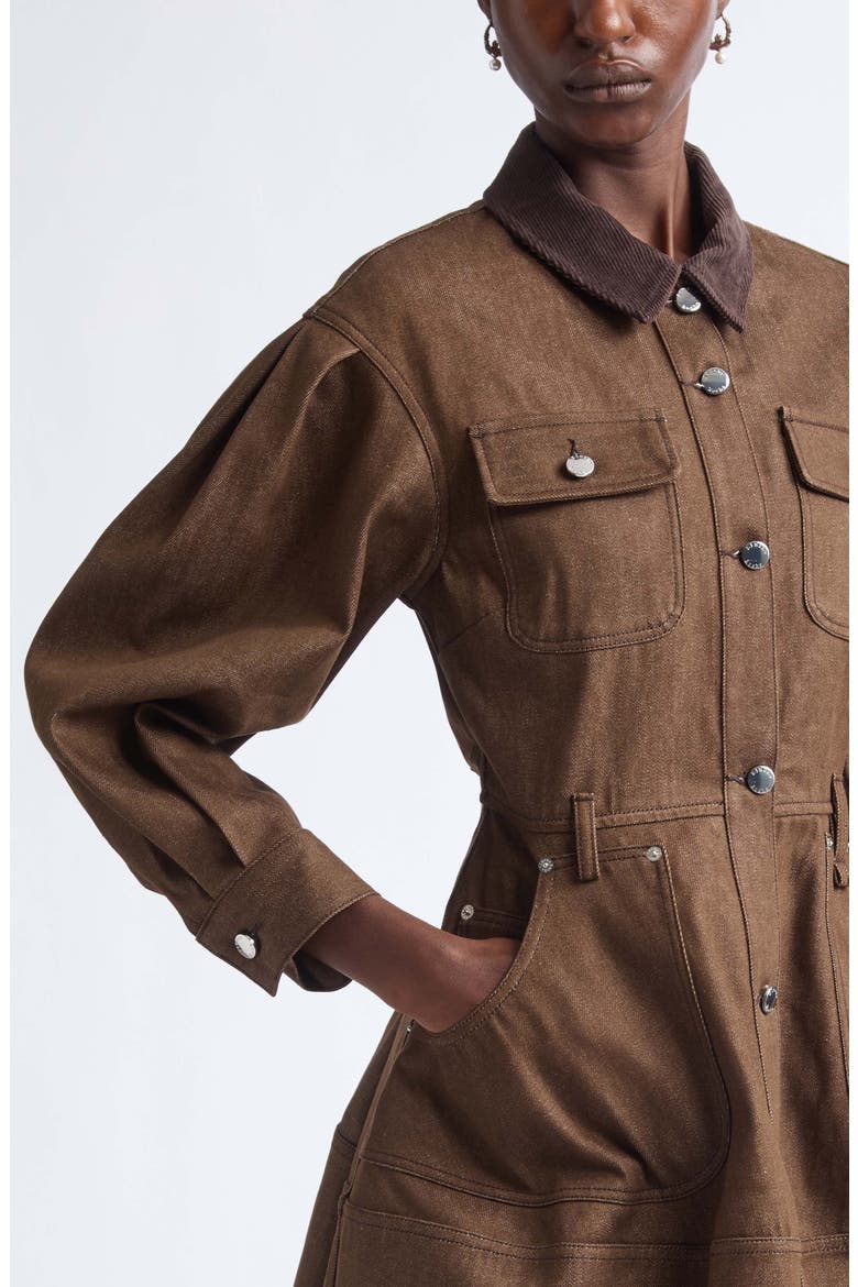 Long Sleeve Utility Pocket Denim Dress, Alternate, color, TAN