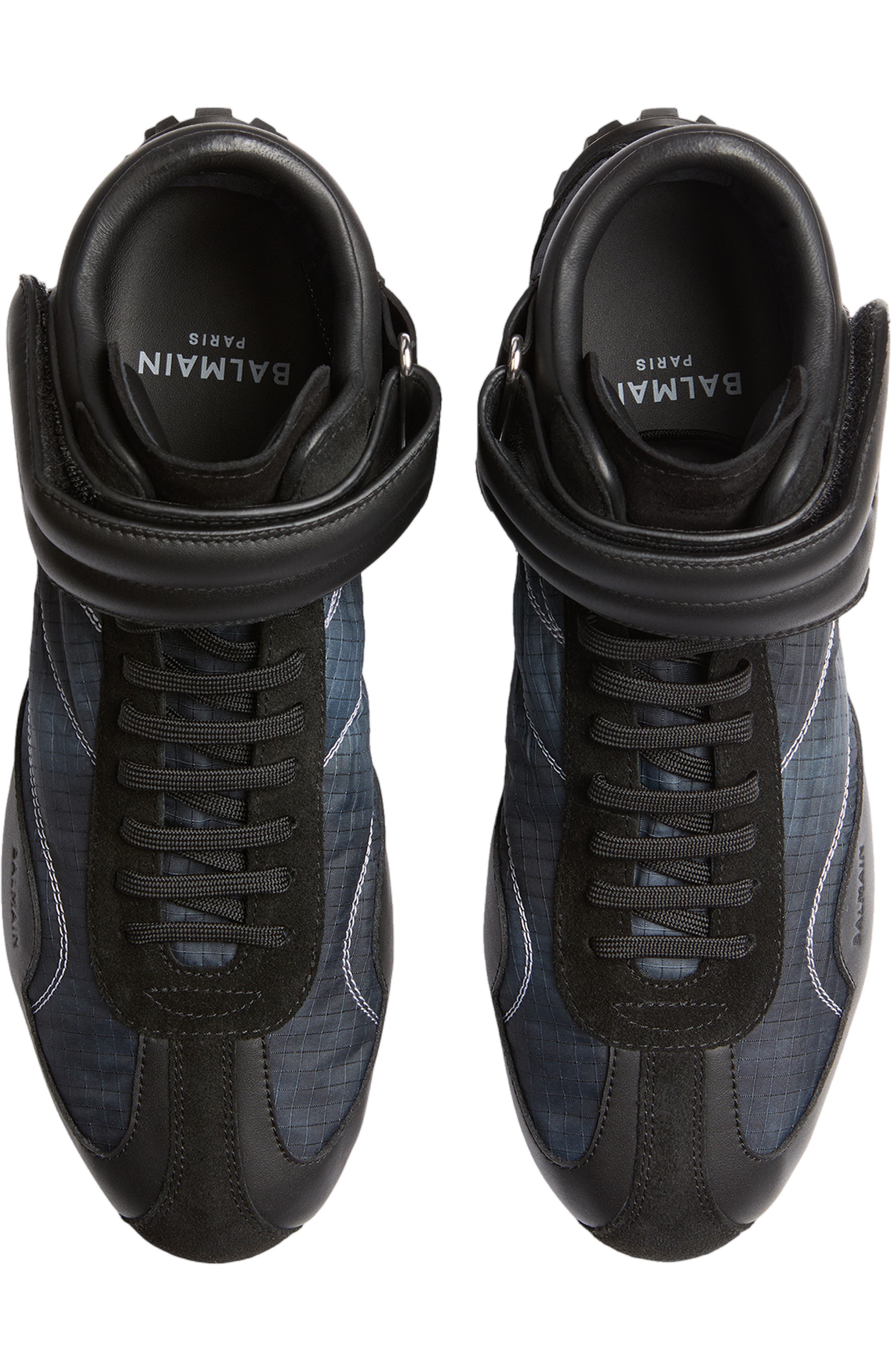 Racing Mid-Top trainers in nylon and leather, Alternate, color, black
