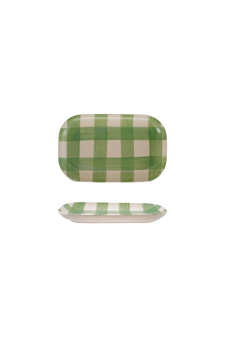 Hand-Painted Stoneware Plaid Platter, Main, color, Green and White