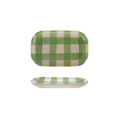 Hand-Painted Stoneware Plaid Platter
