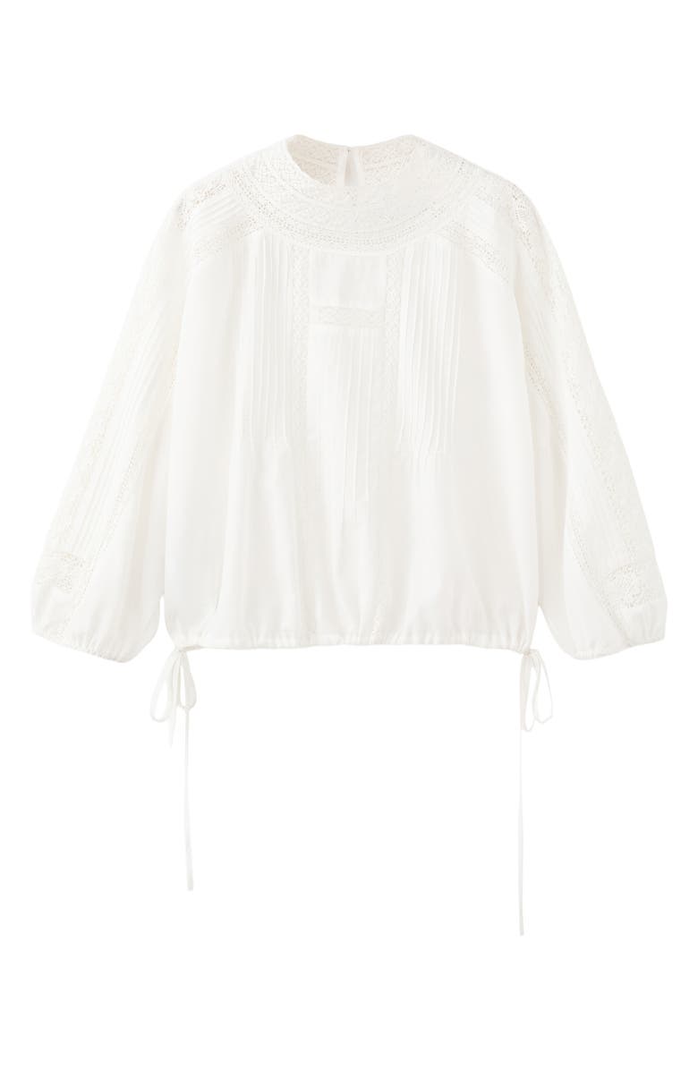 MANGO Lace Inset Woven Shirt, Alternate, color, Off White