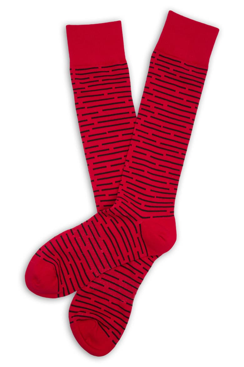 Broken Stripes Mid-Calf Premium Novelty Dress Socks, Alternate, color, RED / BLACK