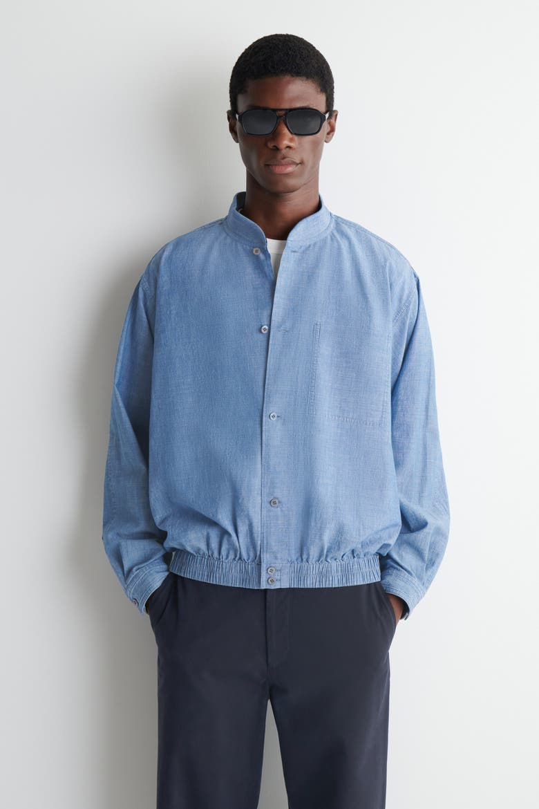 Bomber-style Denim Shirt, Alternate, color, BLUE