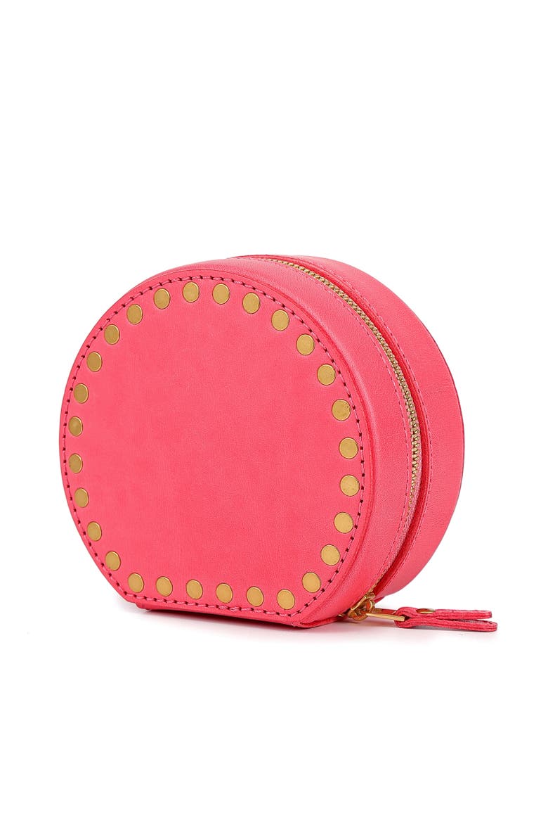 Round Genuine Leather Travel Jewelry Box, Alternate, color, Pink