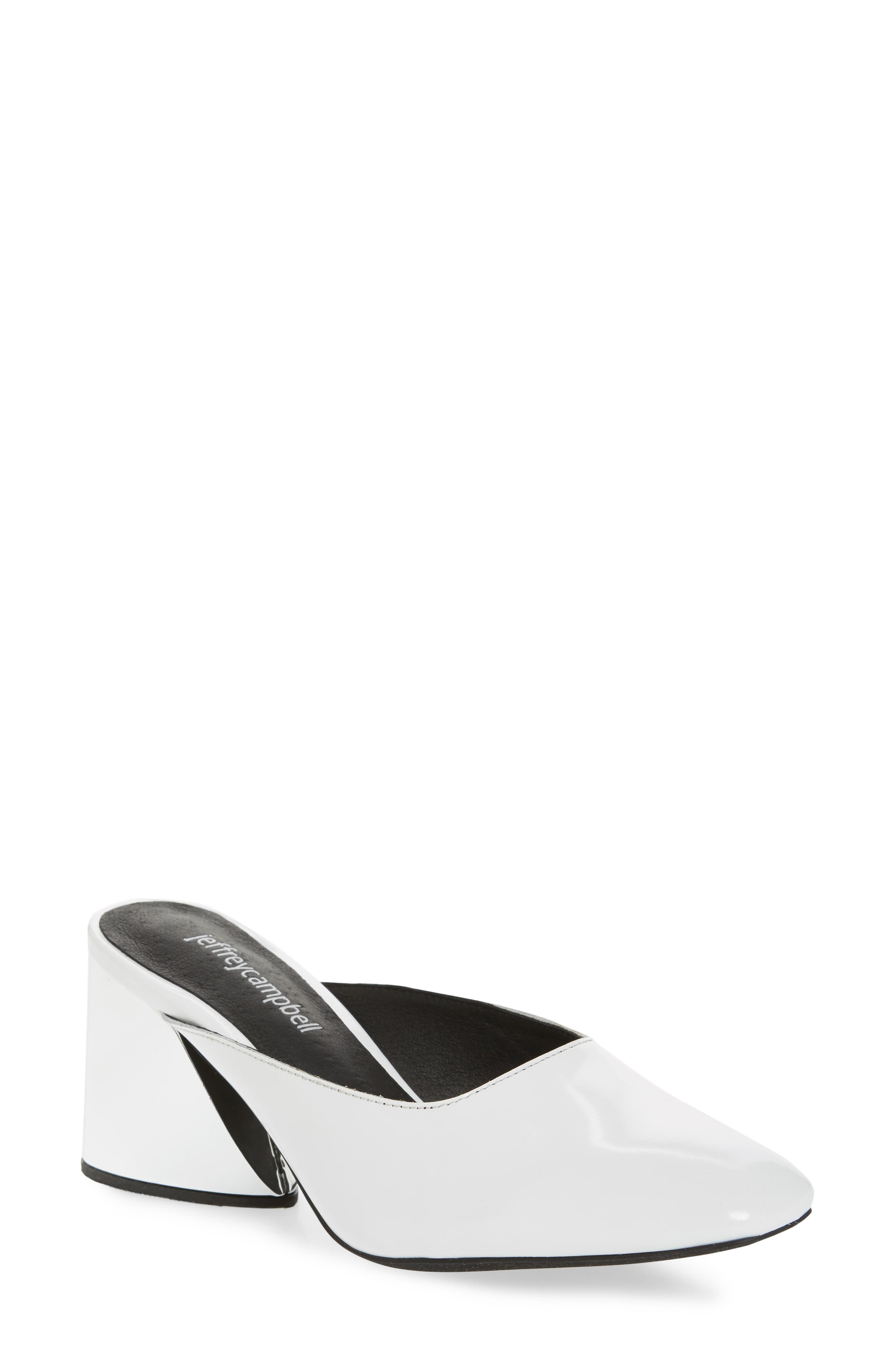 Lamer Flared Heel Mule, Main, color, WHITE/ SILVER LEATHER