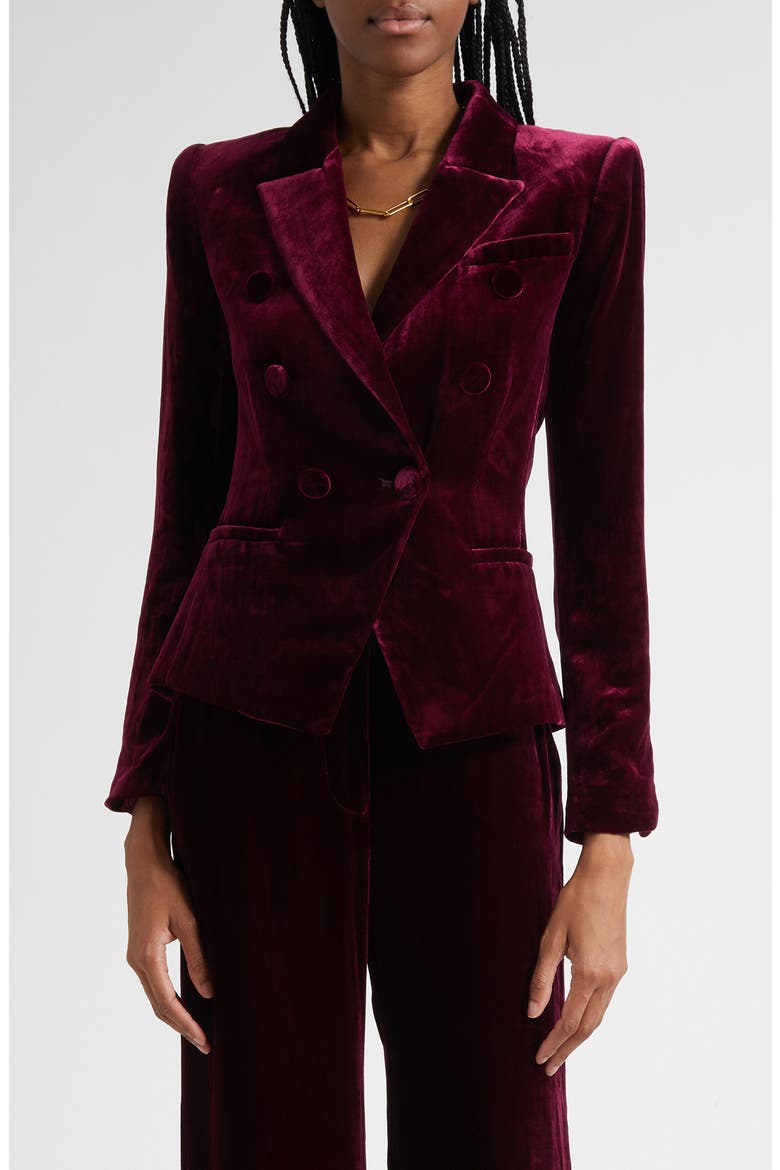 Marie Double Breasted Velvet Blazer, Main, color, DARK PORT