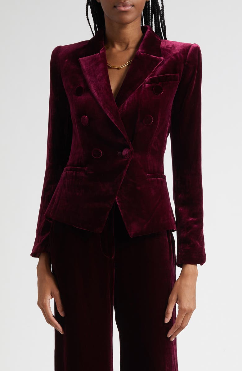 L'AGENCE Marie Double Breasted Velvet Blazer, Main, color, Dark Port