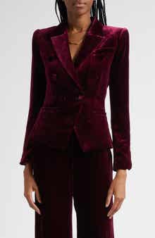 L'AGENCE Marie Double Breasted Velvet Blazer