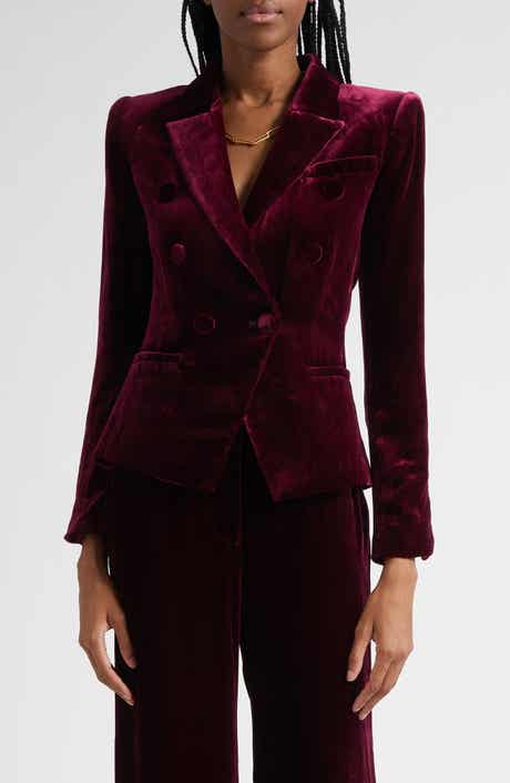 L'AGENCE Marie Double Breasted Velvet Blazer