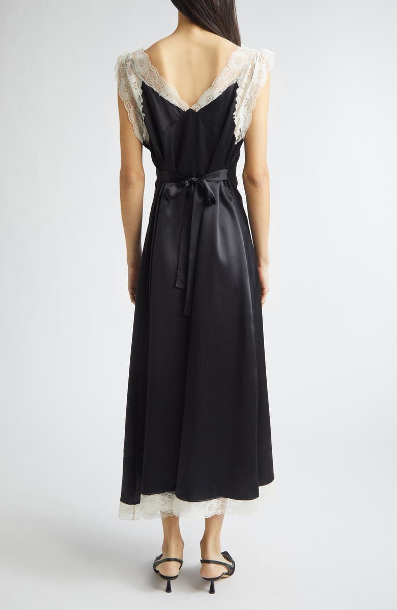 Tanner Fletcher Gender Inclusive Irene Lace Trim Silk Charmeuse Midi Dress, Alternate, color, Black