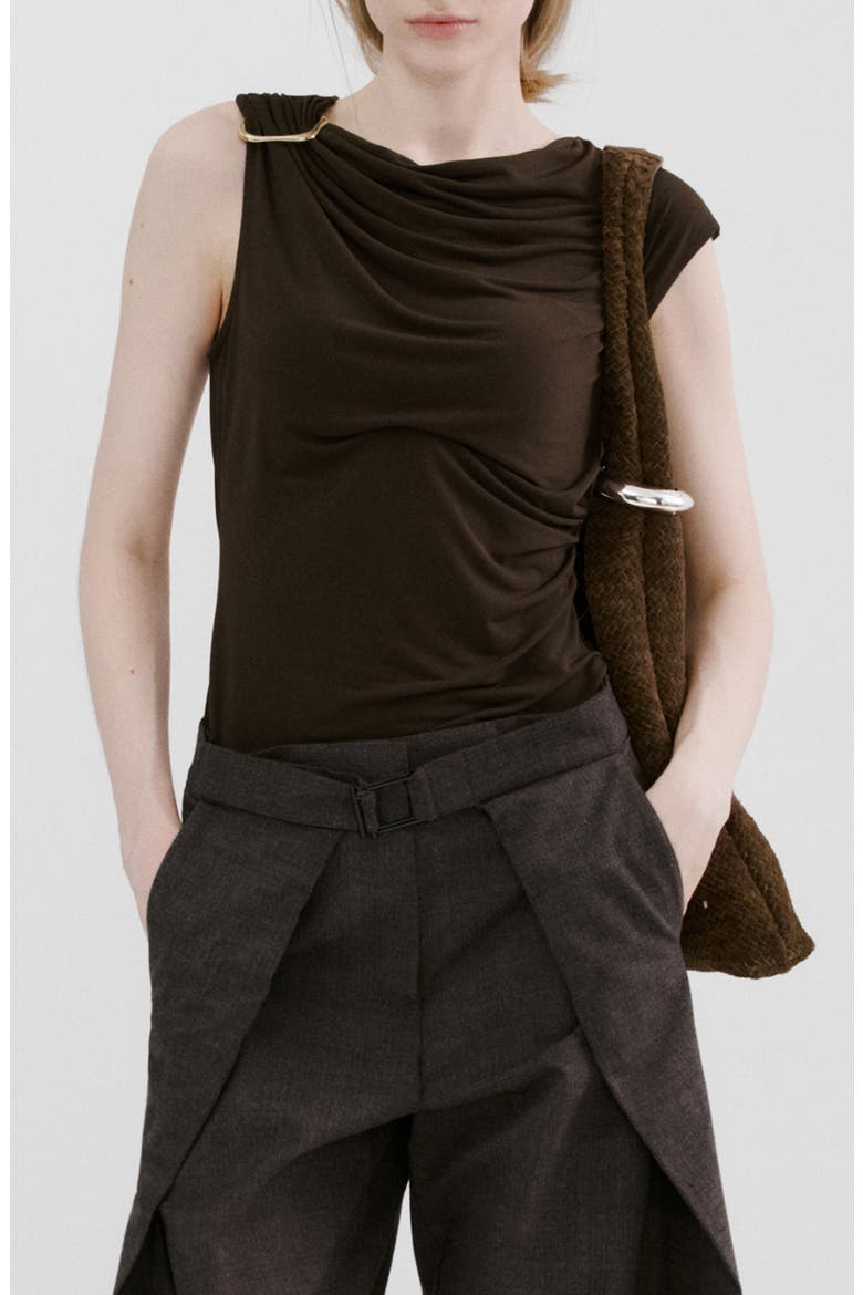 Metal Detail Asymmetric Top, Main, color, BROWN