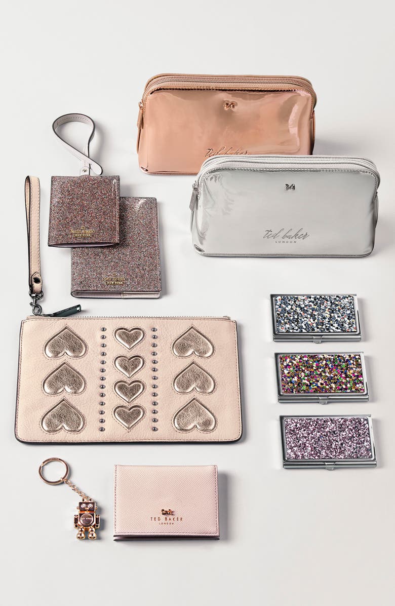 Ted Baker London Leather Card Case with Robot Key Chain, Alternate, color,