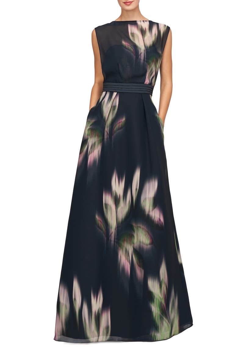 Tess A-Line Gown, Main, color, BLACKGREEN