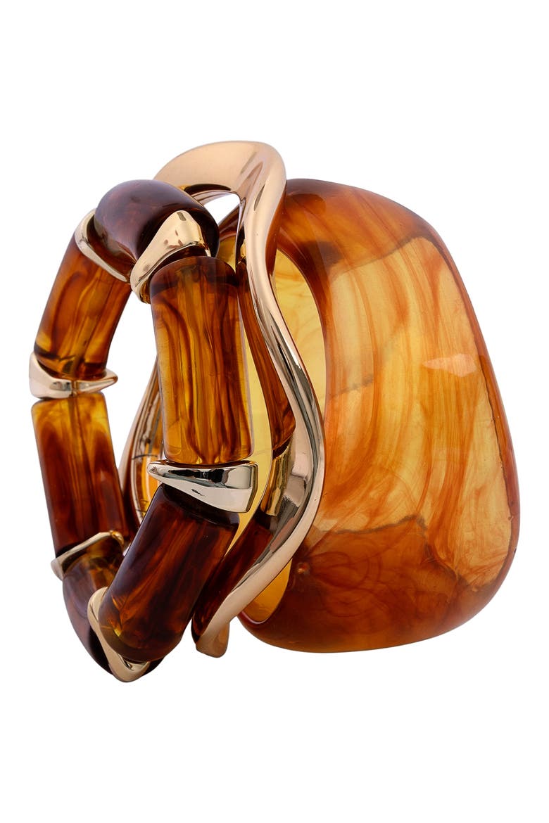 Set of 3 Wavy Resin Bangle Bracelets, Main, color, BROWN