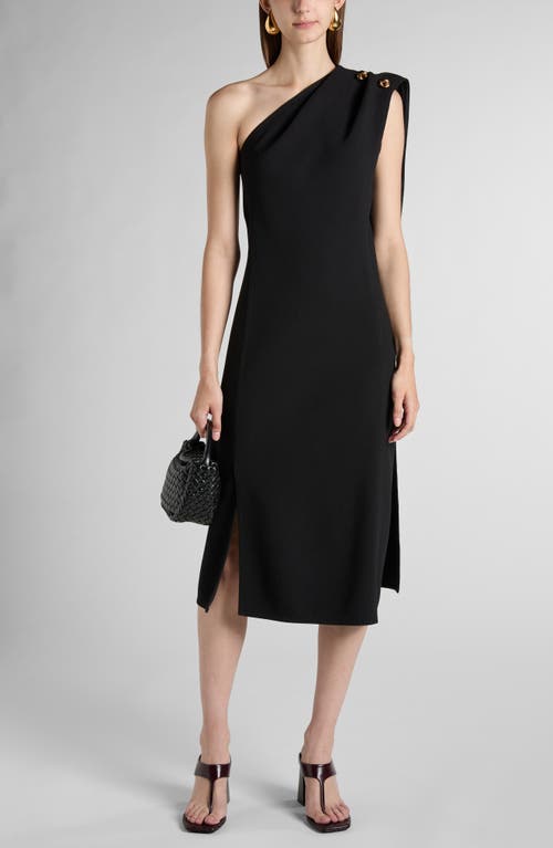 Shop Bottega Veneta Knot Detail Draped One Shoulder Crepe Dress In Black