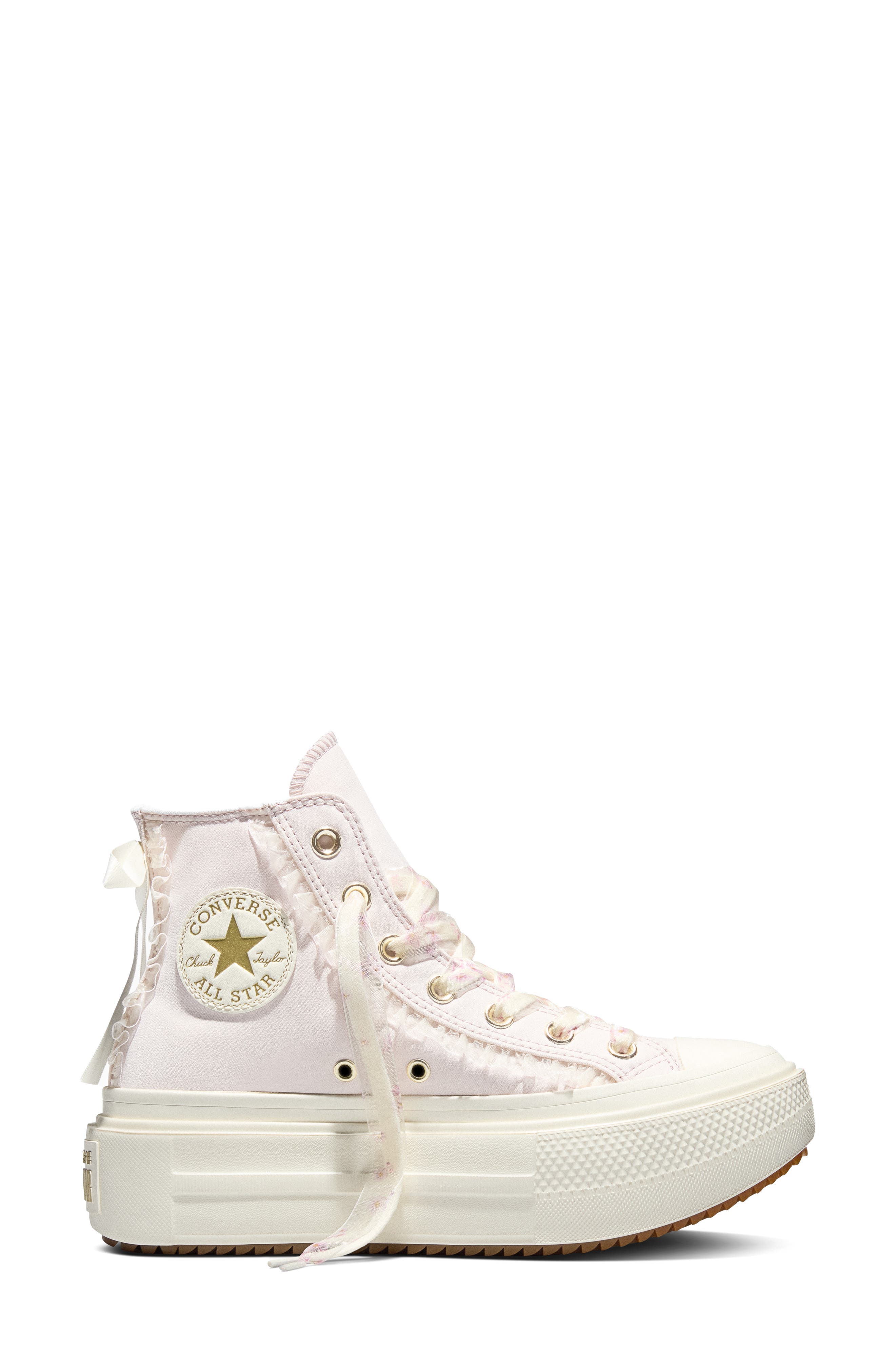 Gender Inclusive Chuck Taylor All Star Double Stack High Top Platform Sneaker, Alternate, color, SHY FLAMINGO/ EGRET/ GUM
