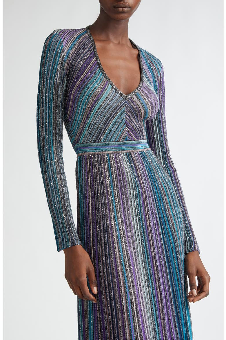 Sequin Metallic Stripe Long Sleeve Sweater Dress, Alternate, color, DARK TONES MULTI