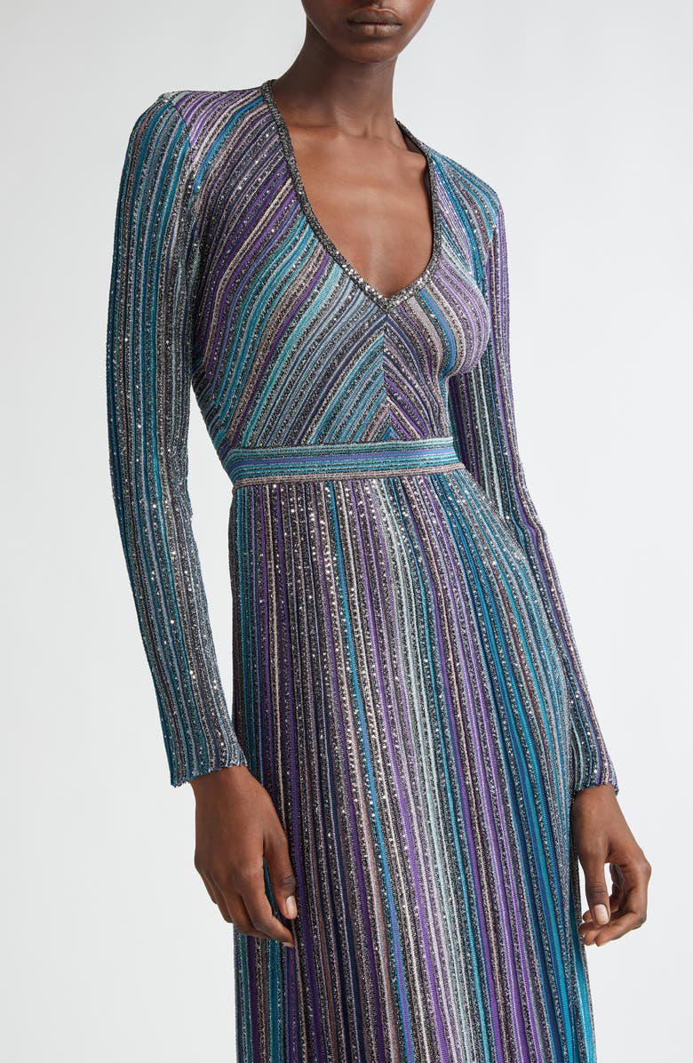 Missoni Sequin Metallic Stripe Long Sleeve Sweater Dress, Alternate, color, Dark Tones Multi