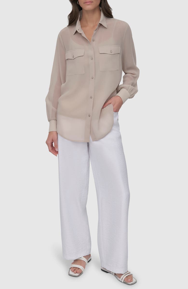DKNY Chiffon Button-Up Shirt, Alternate, color, Pebble