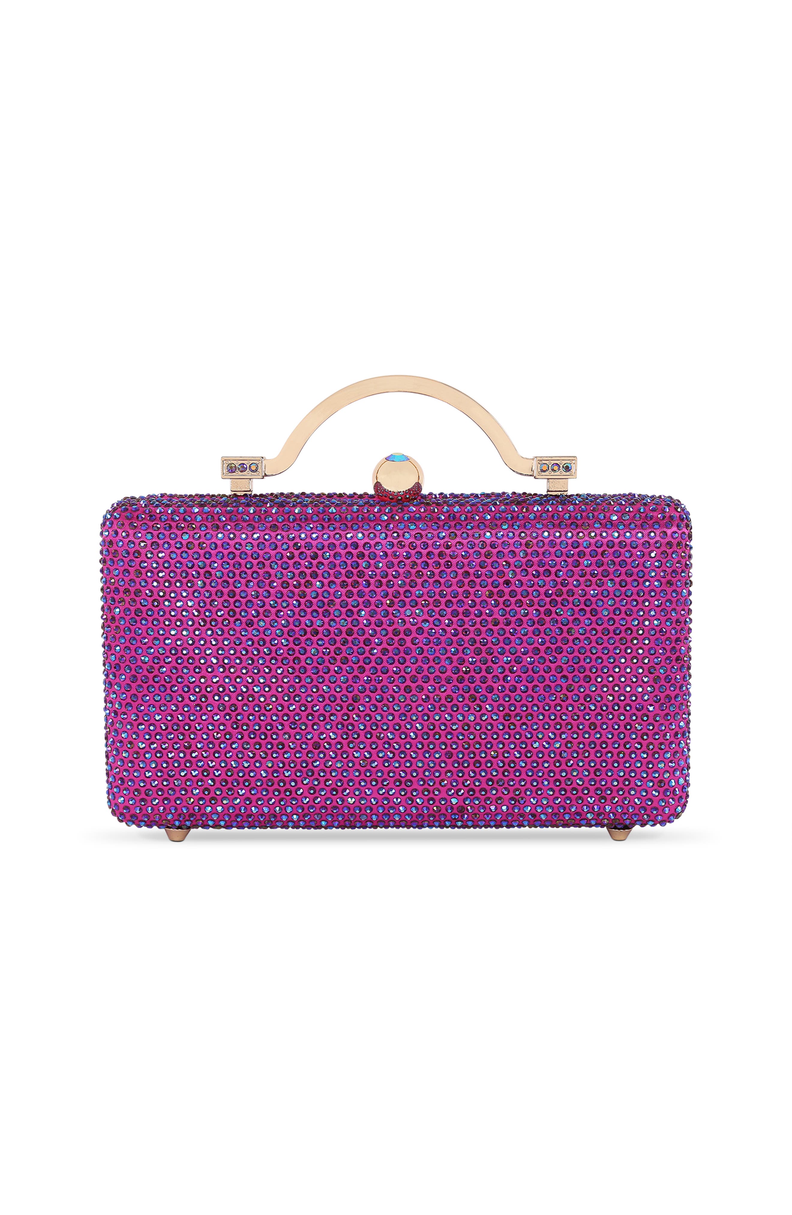 Jewel Badgley Mischka Jude Crystal Minaudiere with Outer Pocket, Main, color, Neon Pink