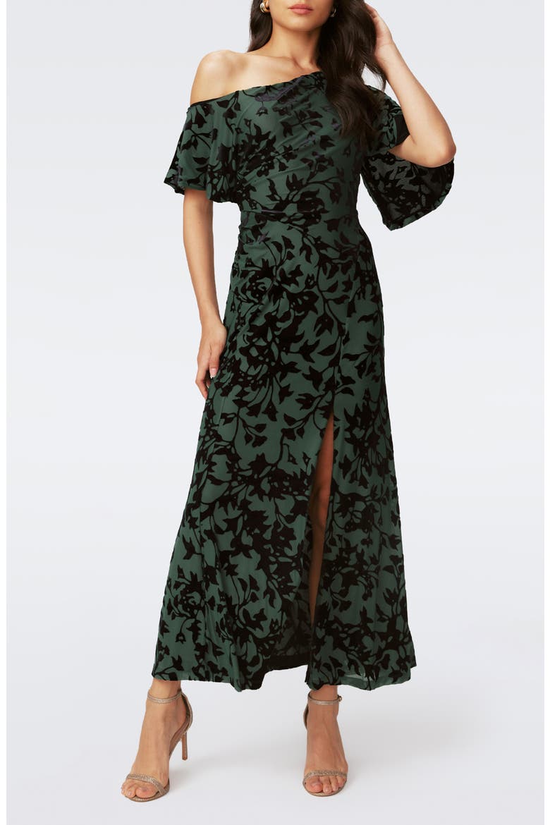 Eleora One-Shoulder Maxi Dress, Main, color, ODILE VINE/ HAWTHORNE GREEN