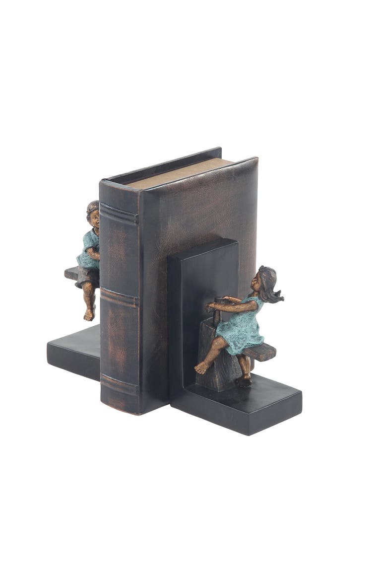 Brown Polystone People Bookends with Swing Set - Set of 2, Alternate, color, DARK BROWN