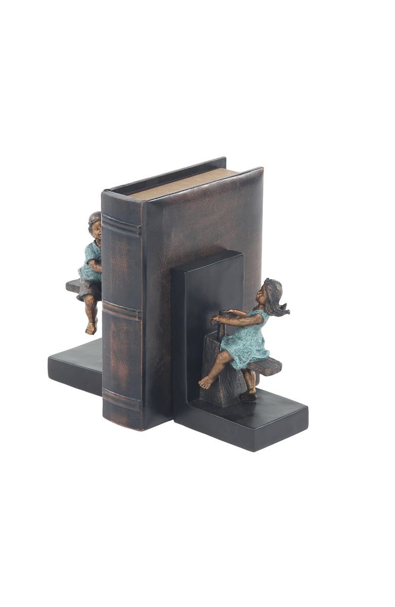 WILLOW ROW Brown Polystone People Bookends with Swing Set - Set of 2, Alternate, color,