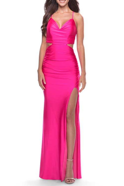 La Femme Neon Prom Dress With Side Cutouts And Open Tie Back
