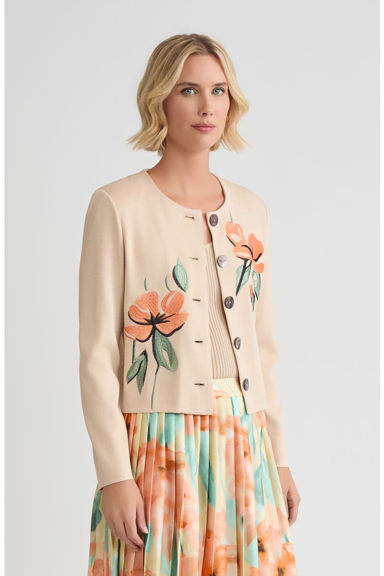 Heritage Floral Embroidered Flat Knit Cardigan, Alternate, color, Biscotti/Mystic Green