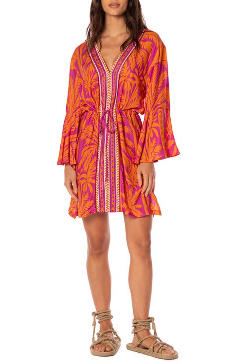 Flamingo Palm Enjoyable Long Sleeve Cover-Up Dress