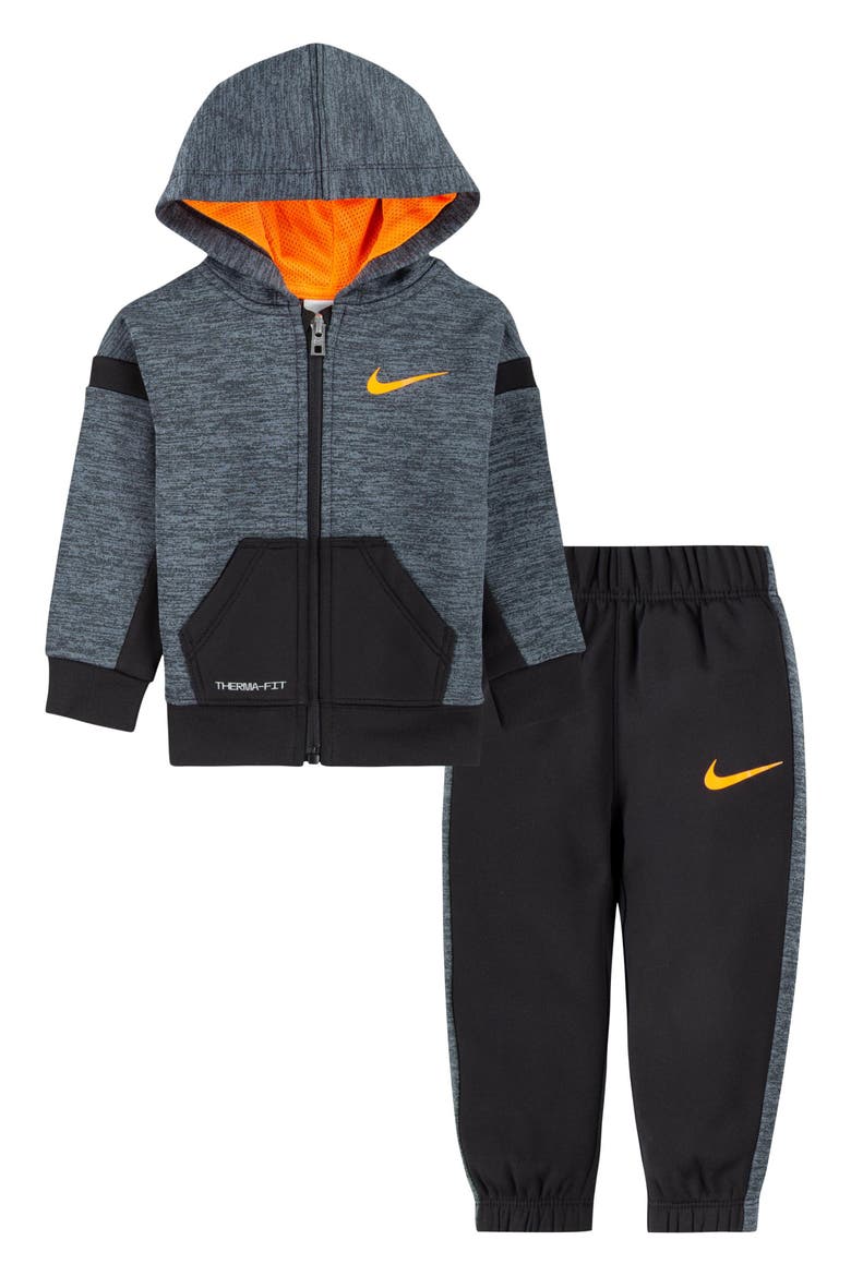 Therma Dri-FIT Speckle Colorblock Hoodie & Joggers Set, Main, color, TRENCHIE BLACK