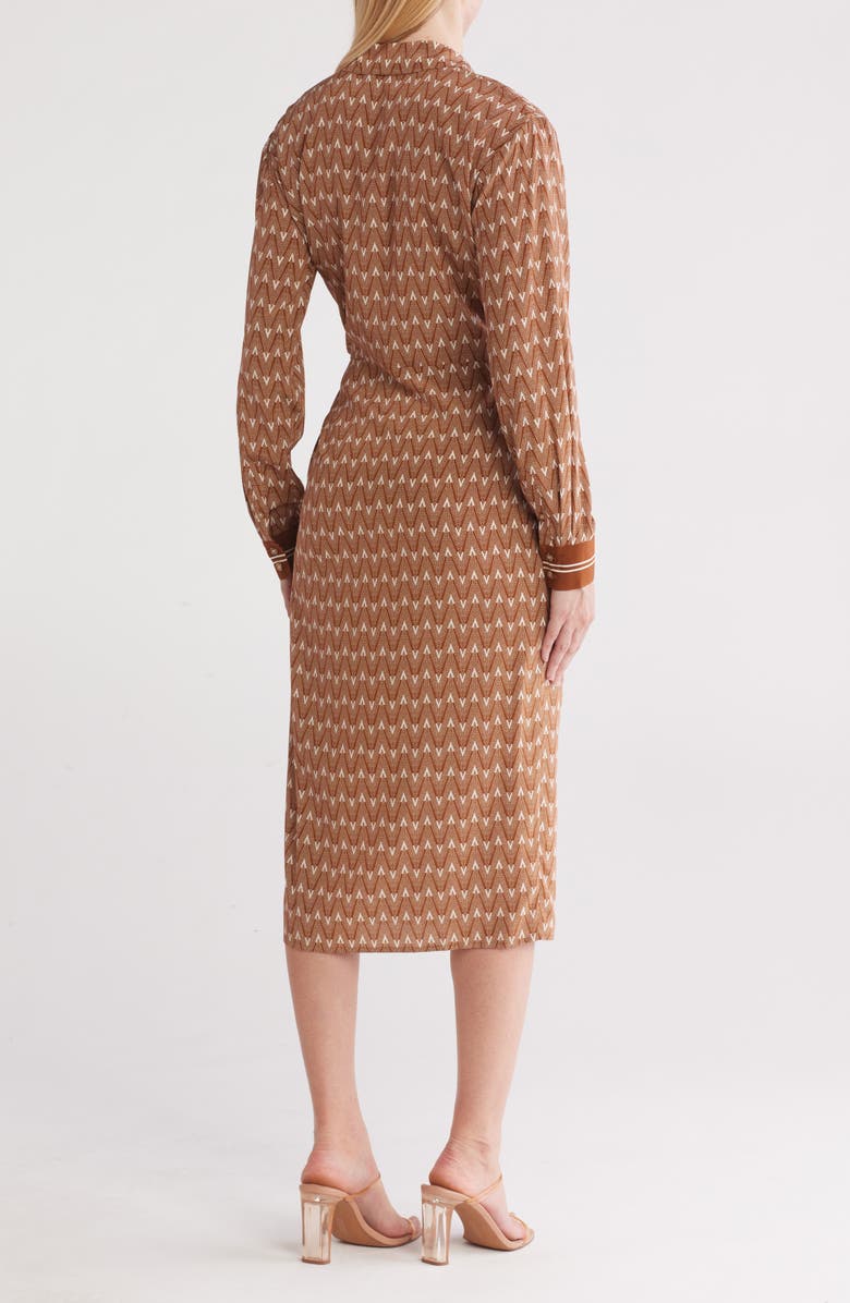 Veronica Beard Wright Long Sleeve Stretch Silk Midi Shirtdress, Alternate, color, Dot V Prt Doc/Ow