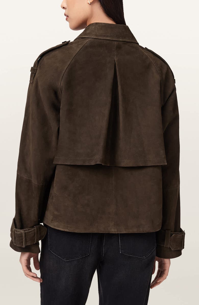 AllSaints Reya Suede Cropped Trench Coat, Alternate, color, 