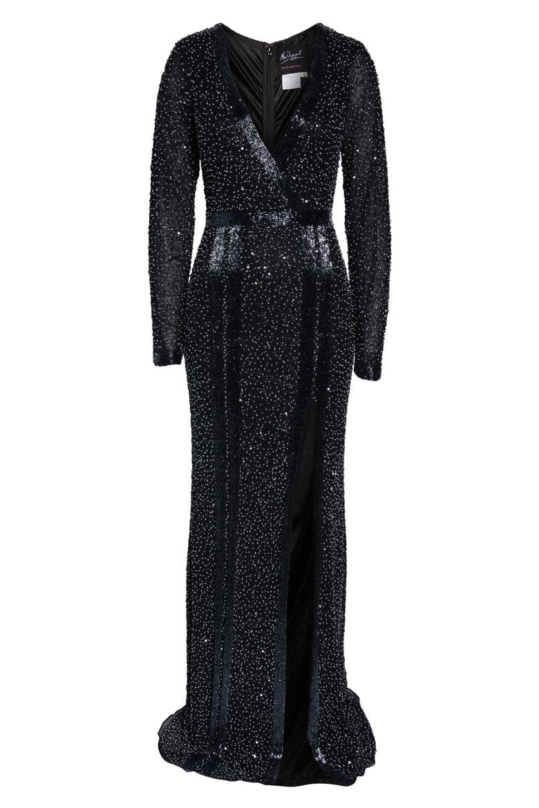 Long Sleeve Beaded Gown, Alternate, color, BLACK PEARL